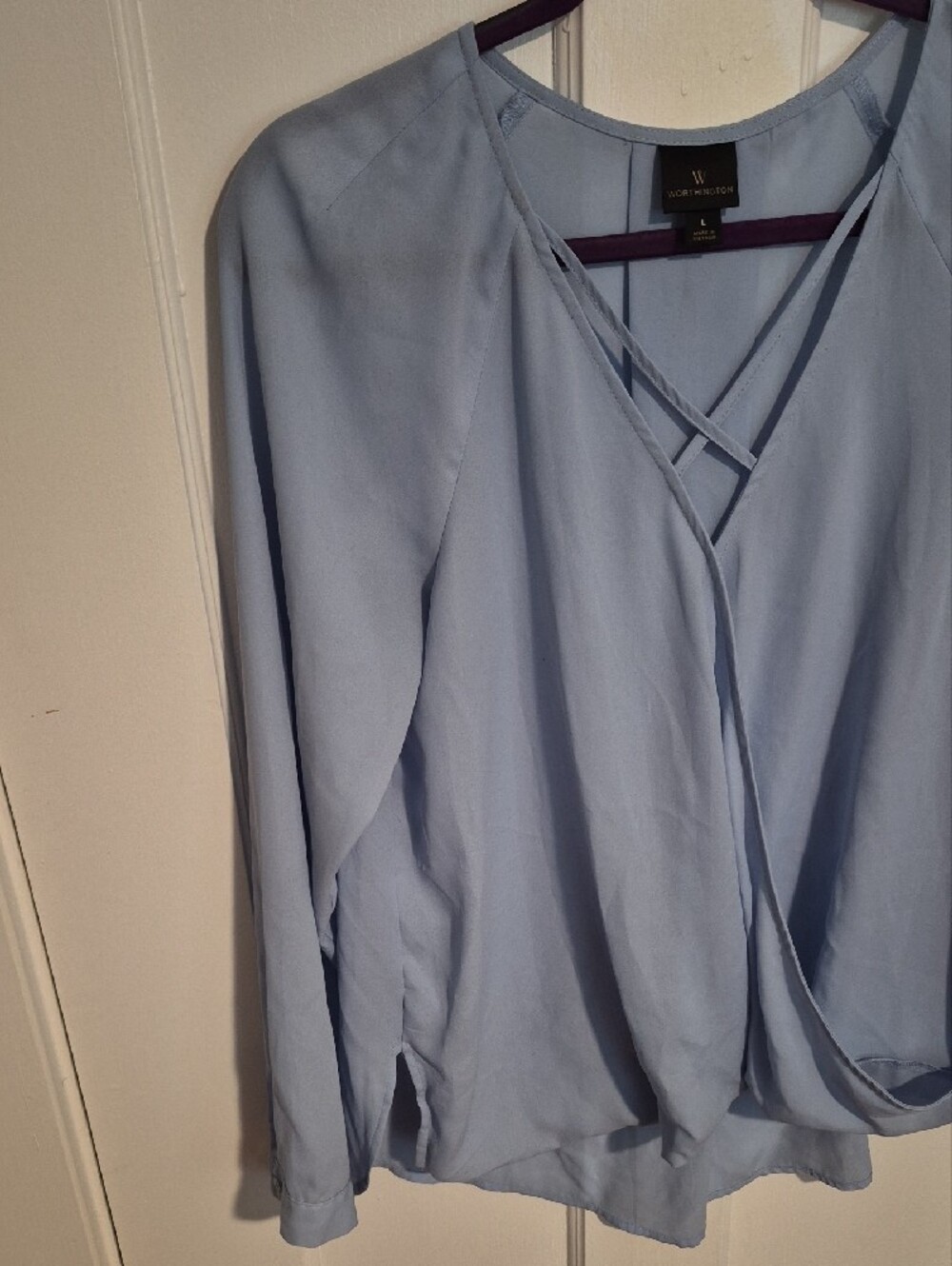Worthington Light Blue Crisscross Wrap-Front Blouse